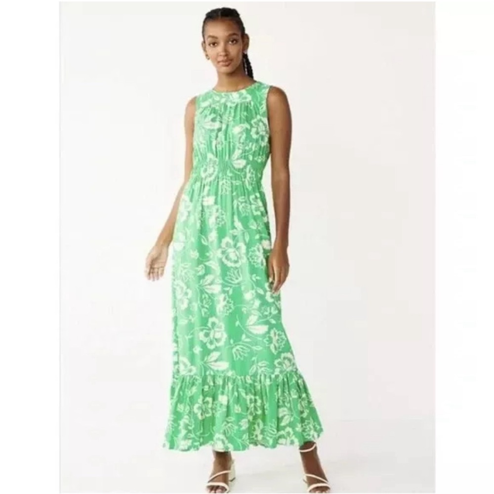 Draper James Dress Womens S Maxi Floral Print Sleeveless Green White Pockets